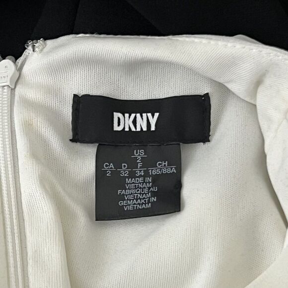 DKNY Womens Size 2 Surplice Ruffle Sleeve Belted Colorblock Dress - Picture 5 of 5